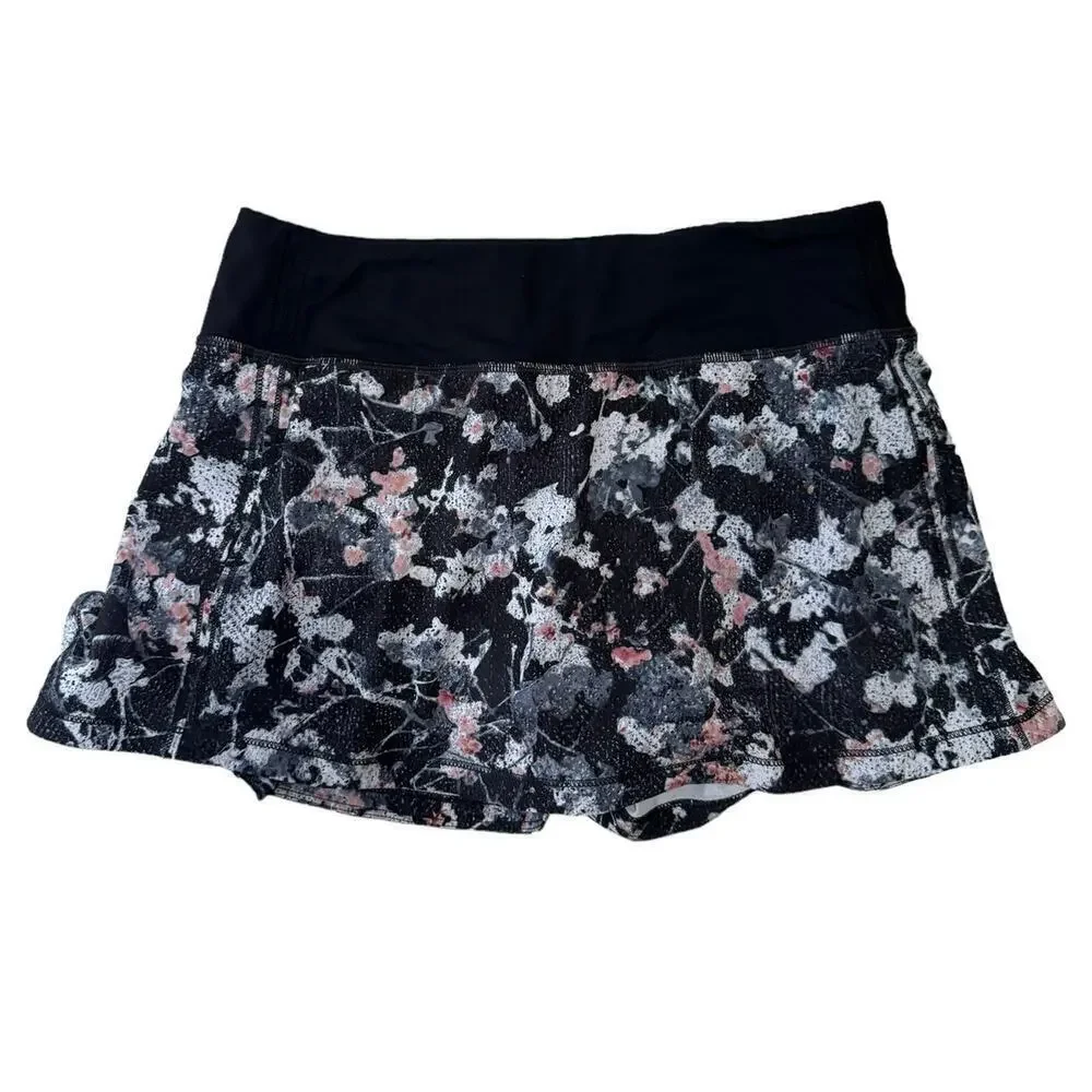 Lululemon Pace Rival Skirt Skort Floral Print Mid Rise Black Pink Size 4